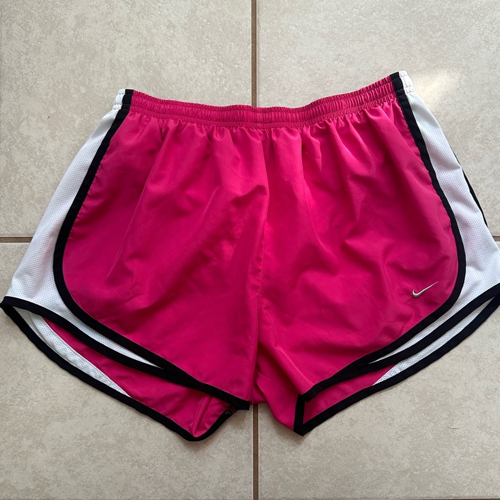 Nike Women's Brief-Lined Tempo Running Shorts in Pink with White sides, Large